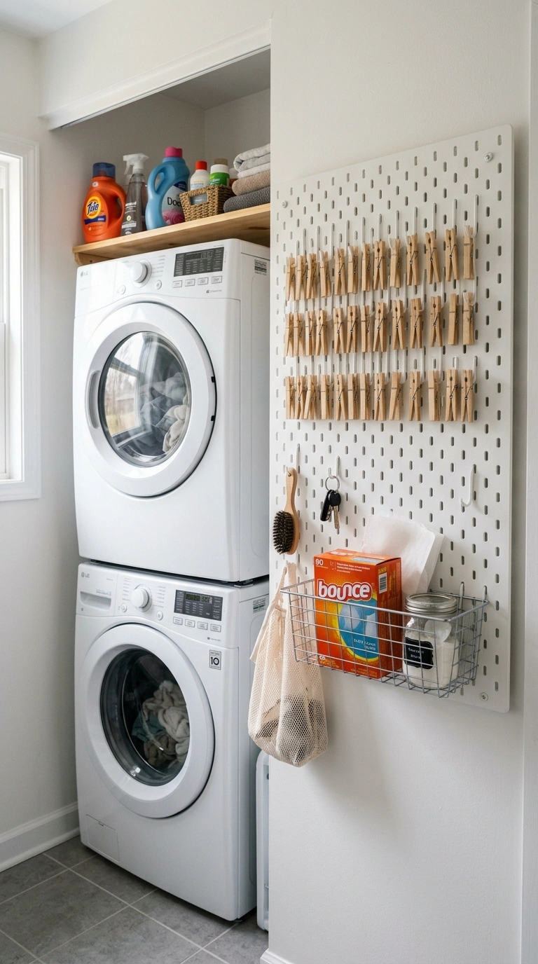 010 Pegboard Organizer Wall A small laundry closet wit