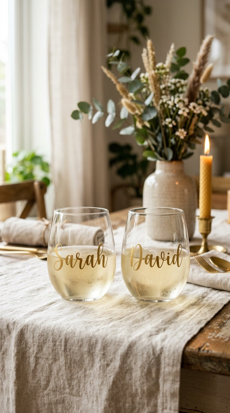 010 Personalized Wine Glasses A styled table with two