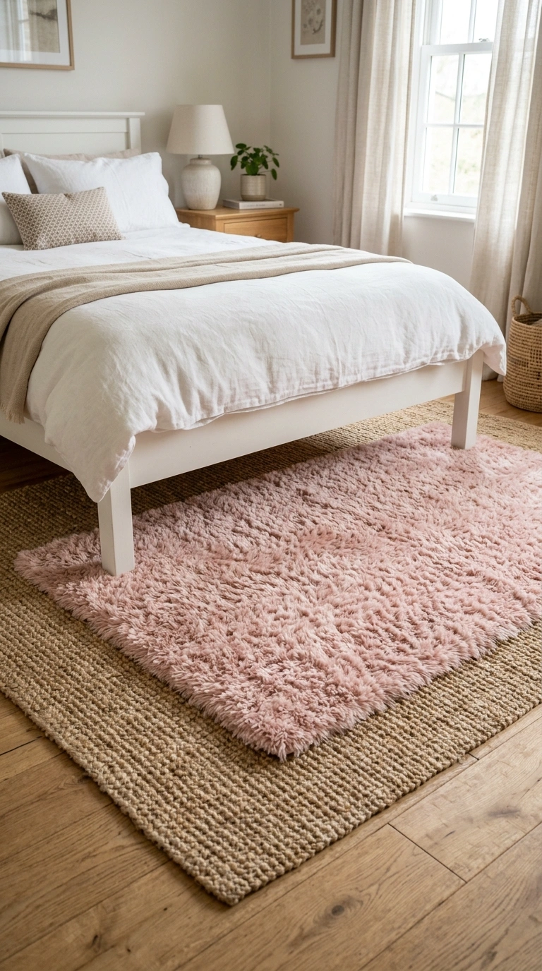 010 Pink Rug Layer A bedroom floor with a small pink s
