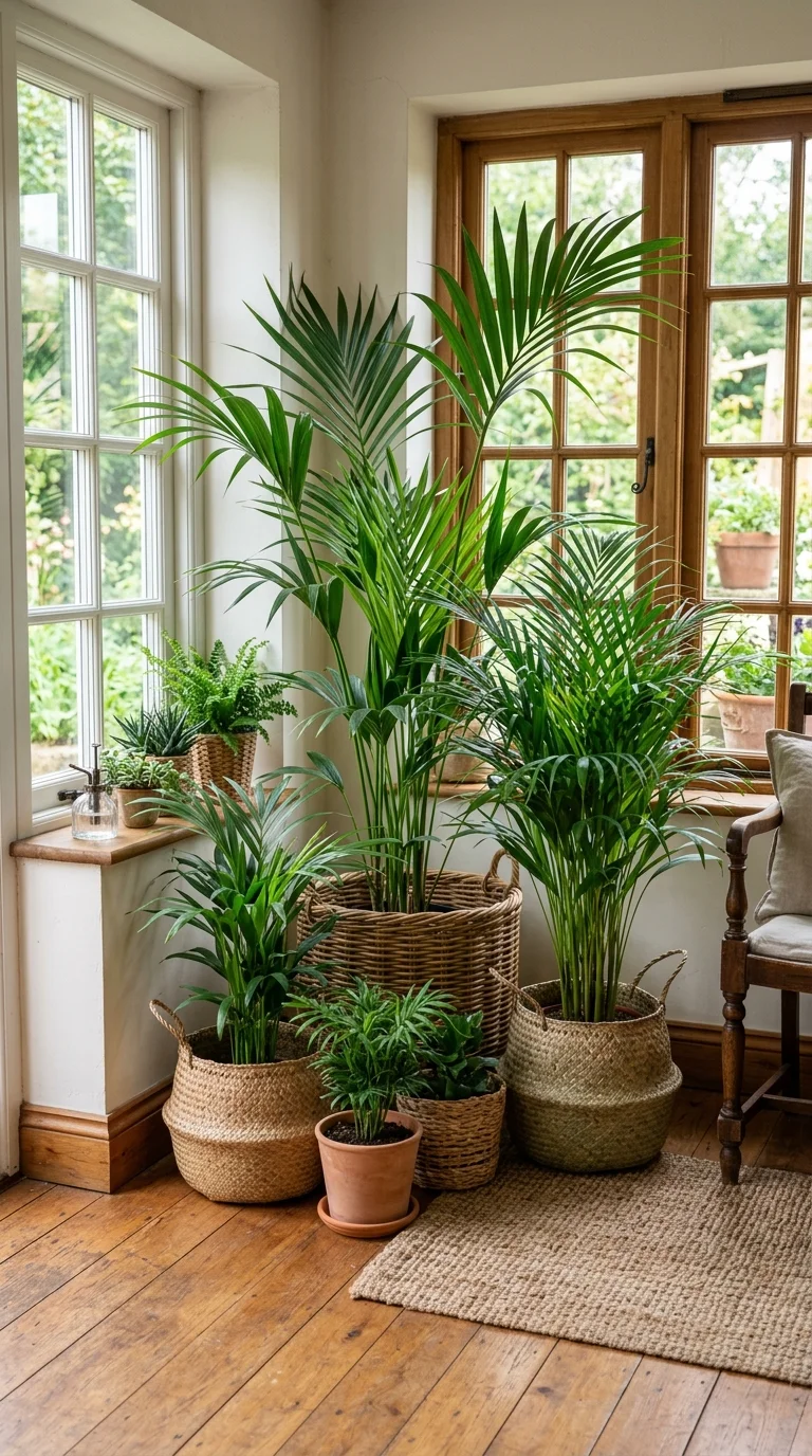 18 Sunroom Ideas for a Bright and Cozy Retreat 11 010 Potted Palm Cluster A sunroom corner filled with a