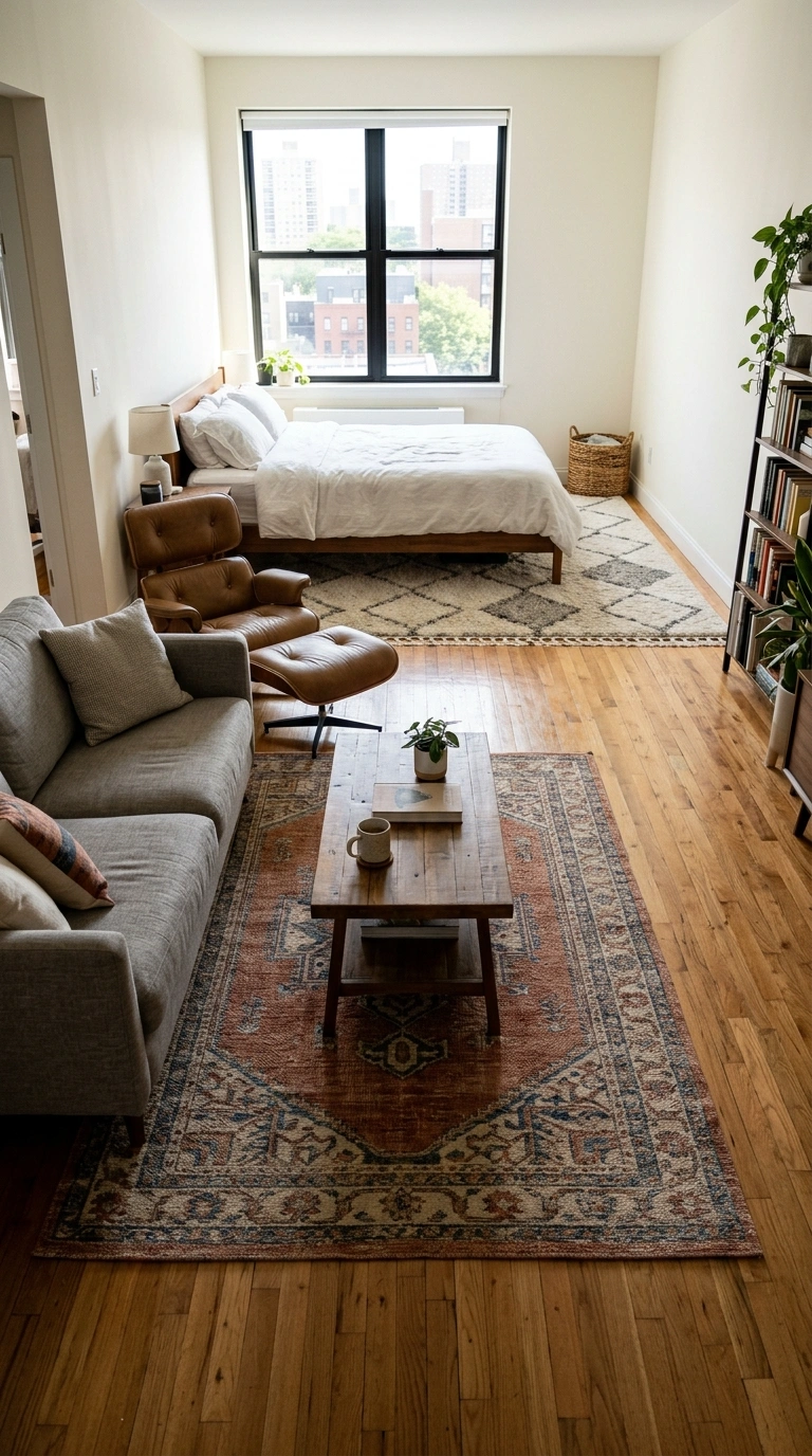010 Rug Zone Definition A studio apartment floor with