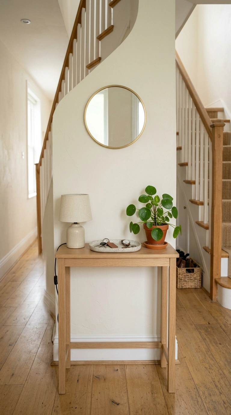 19 Stair Landing Decor Ideas to Make the Most of Your Space 11 010 Small Console Table A narrow stair landing with a