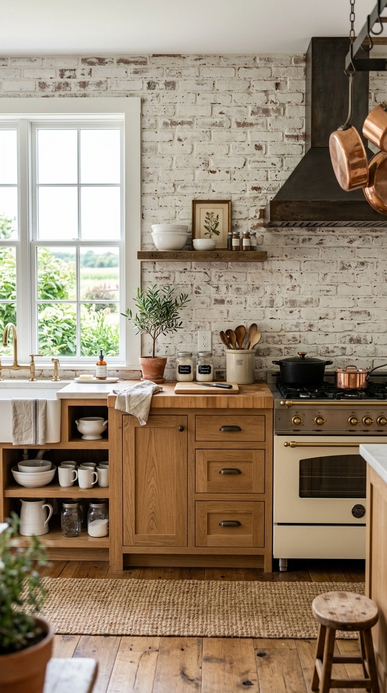 010 Stone or Brick Accent A farmhouse kitchen featurin