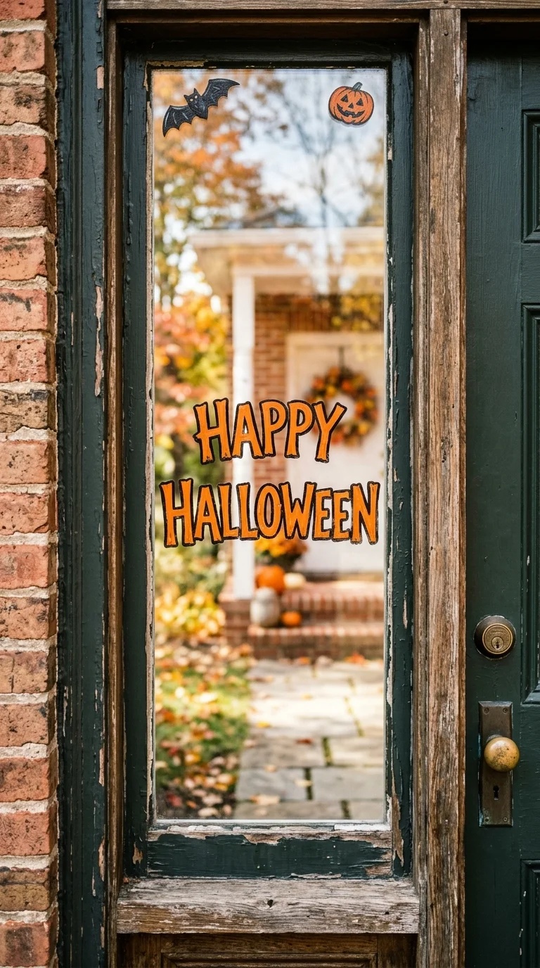 22 Halloween Window Painting Ideas to Make Your Home Stand Out 11 010 Vintage Halloween Sign A small front door sideligh