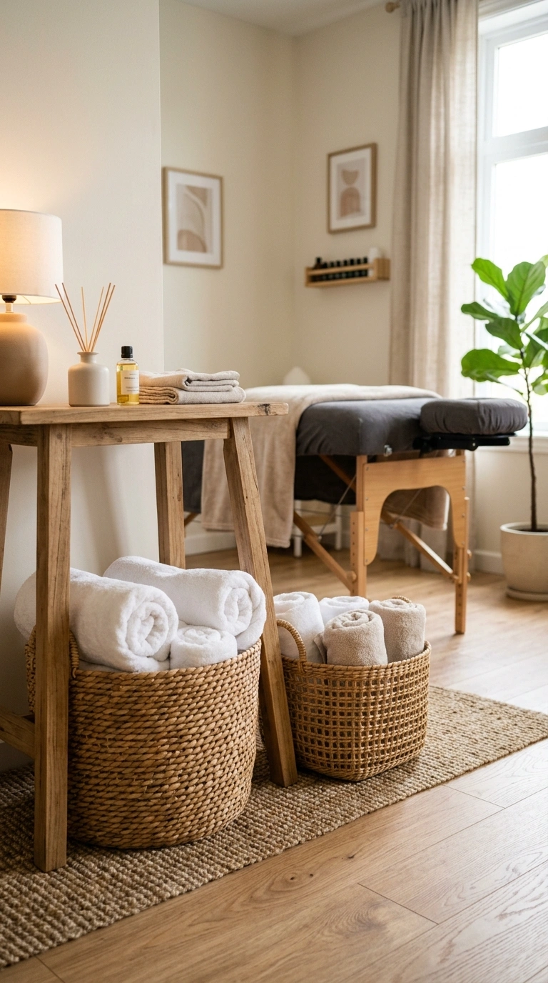24 Dreamy Massage Room Ideas for Your Own Home Spa 11 010 Woven Storage Baskets Rattan storage baskets fille