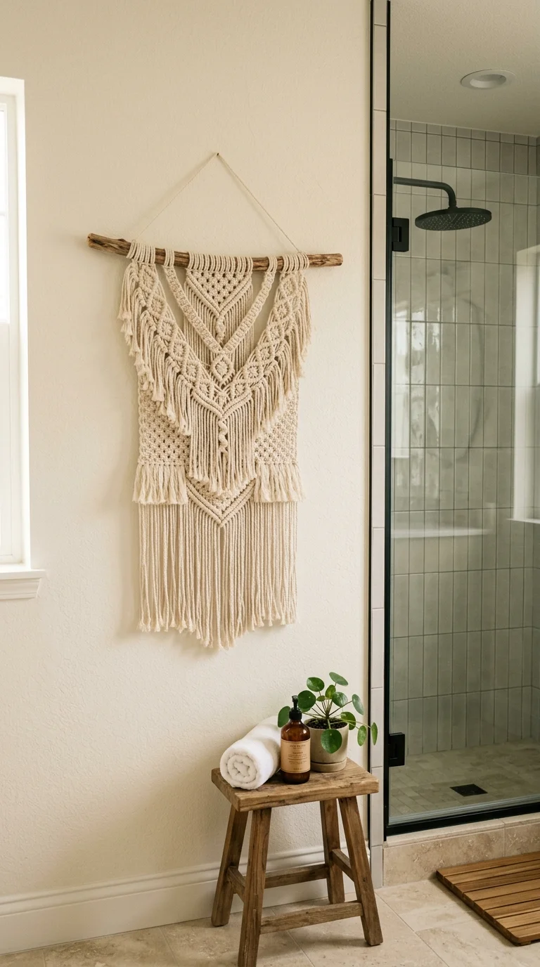 010 Woven Wall Hanging A cream toned woven macrame wal