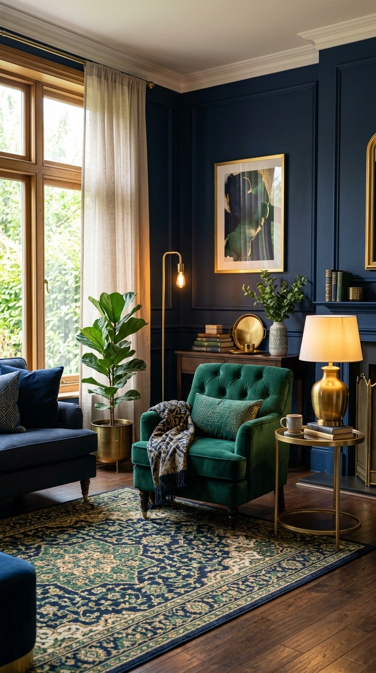 21 Colors That Pair Perfectly With Navy Blue 12 011 11 Navy And Emerald A formal living room with navy