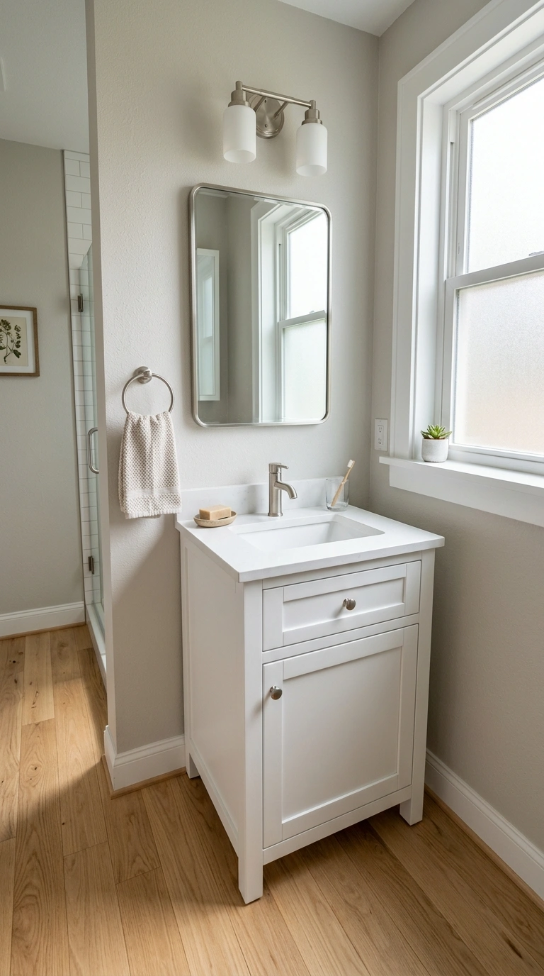 011 11 Small Scale Vanity A compact 26 inch white vani