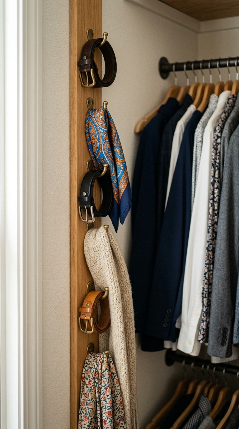 011 Belt and Scarf Hooks A narrow strip of closet wall