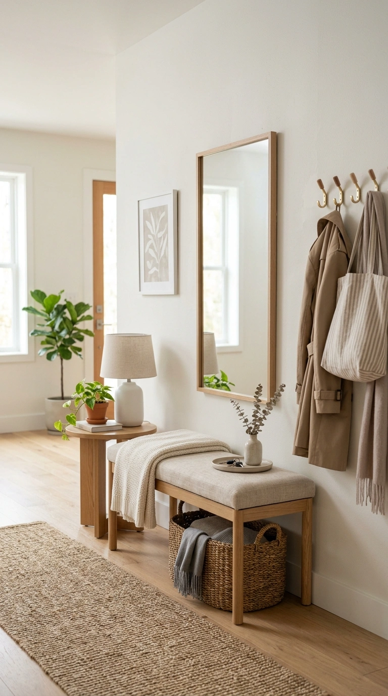 18 Jaw-Dropping Entryway Mirror Ideas You'll Love 12 011 Bench and Mirror A 42 inch entry bench with a line