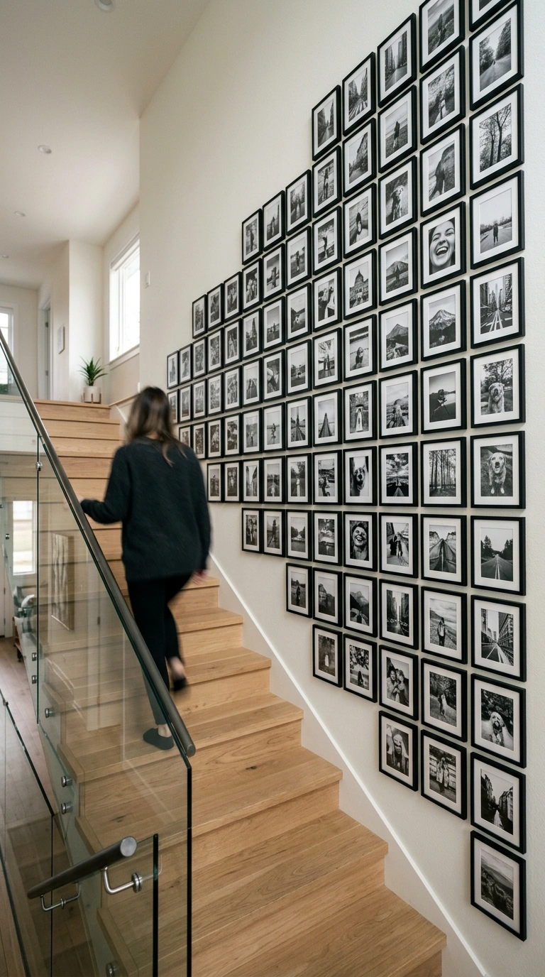 011 Black and White Photo Grid A staircase wall with a