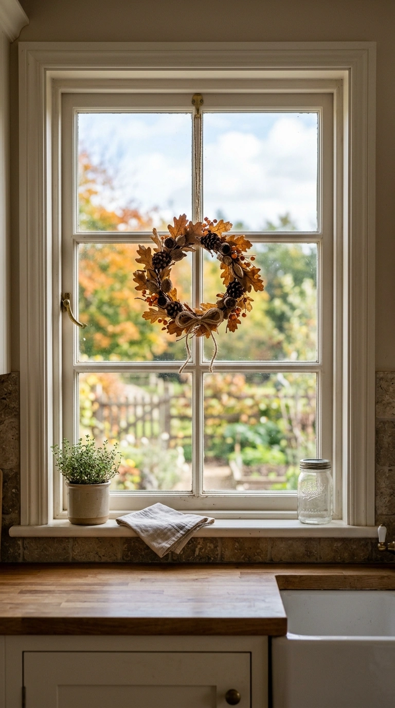 16 Gorgeous Fall Kitchen Ideas for a Warm and Cozy Home 12 011 Fall Wreath Accent A small dried leaf and pinecone