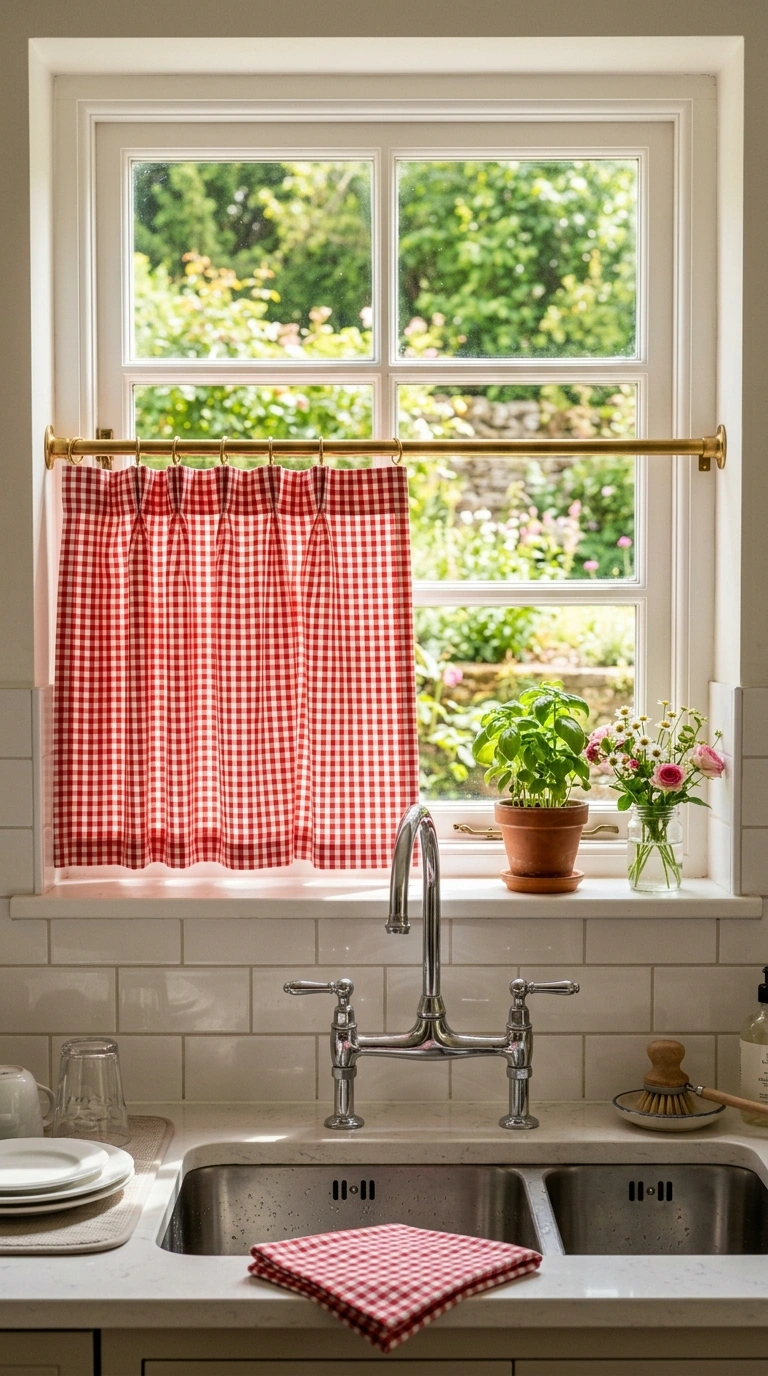 011 Gingham Kitchen Curtains A kitchen sink window dre