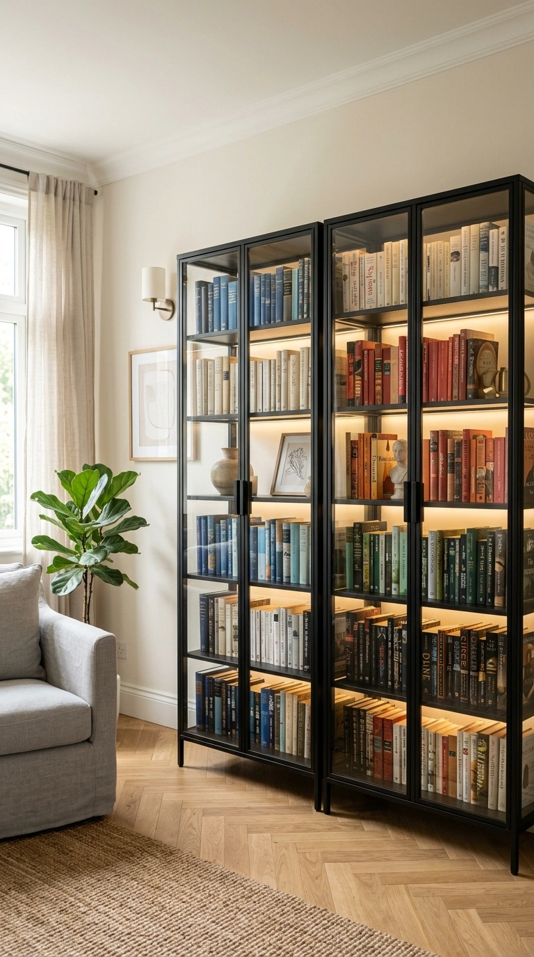 21 Small Home Library Ideas for Book Lovers 12 011 Glass Door Cabinets Two tall cabinets with glass d