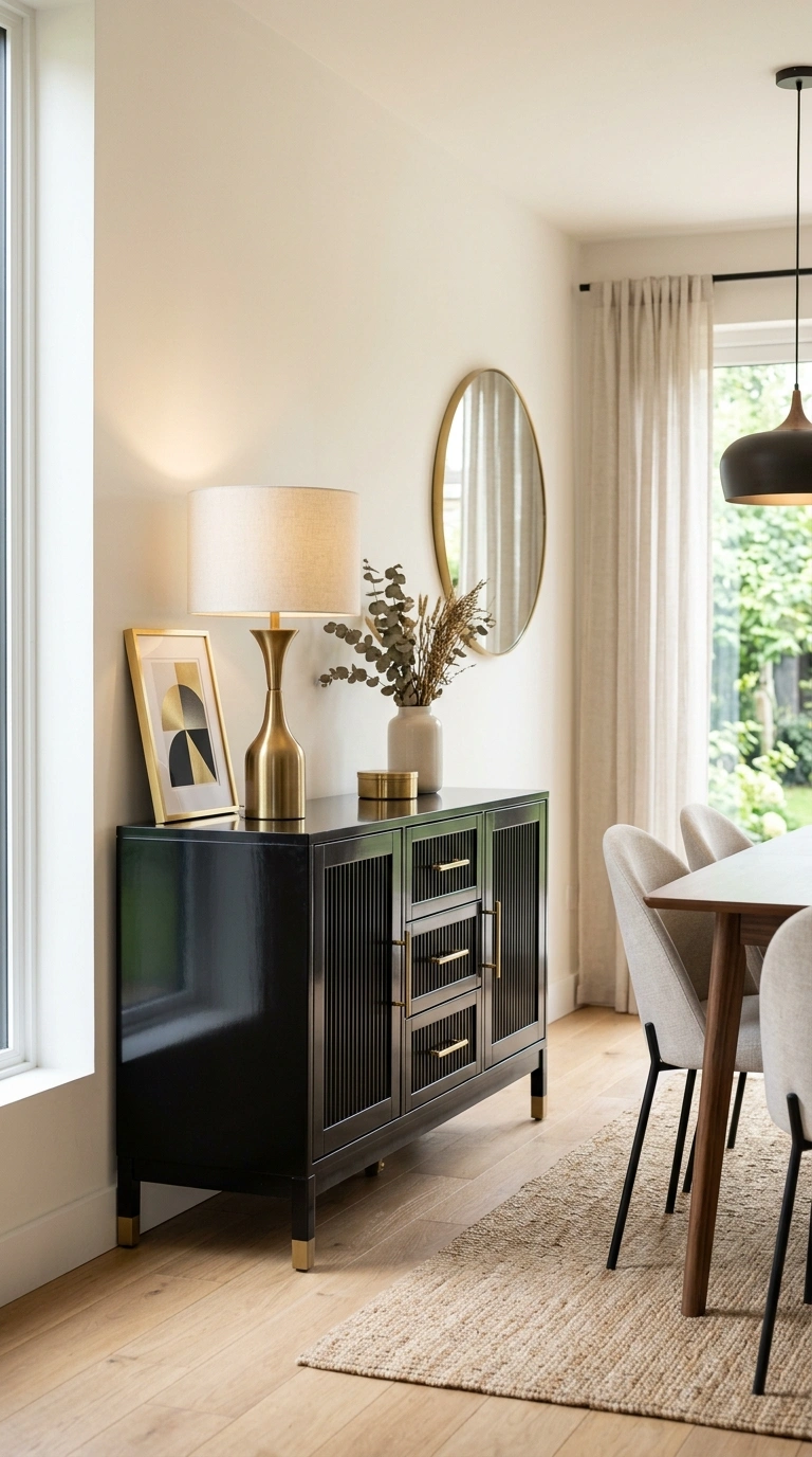 15 Modern Art Deco Home Decor Ideas for a Stylish Home 11 011 Lacquered Black Sideboard A dining room with a bla