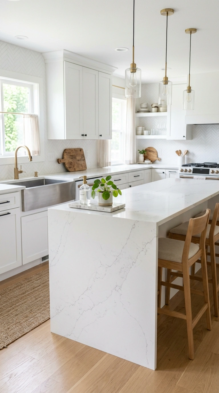 011 Marble Look Counters A kitchen with white quartz c