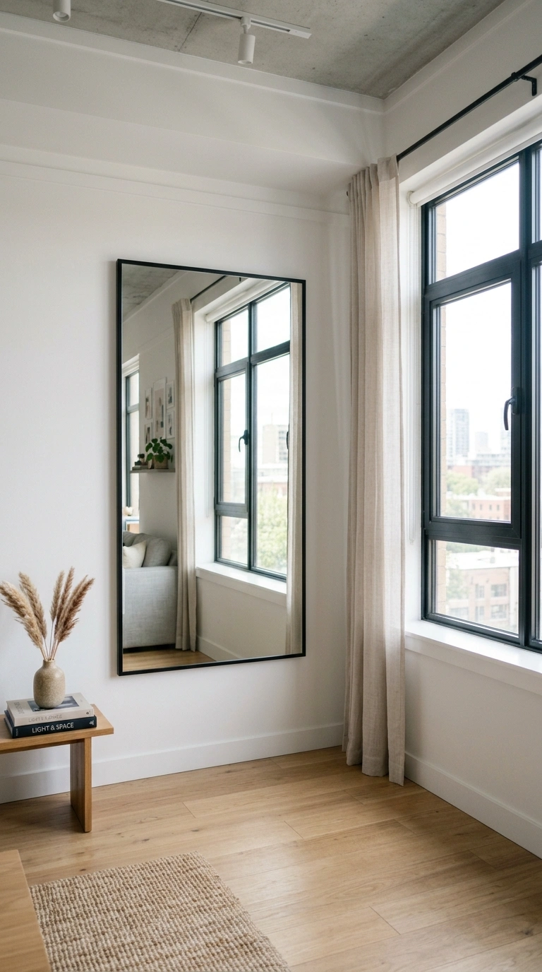 011 Mirror Wall Trick A studio apartment wall with a l