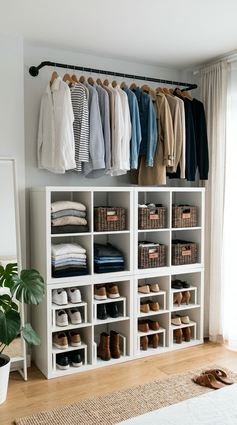 18 Genius IKEA KALLAX Bedroom Ideas That Transform Your Space 12 011 Open Closet Wall A bedroom wall lined with several