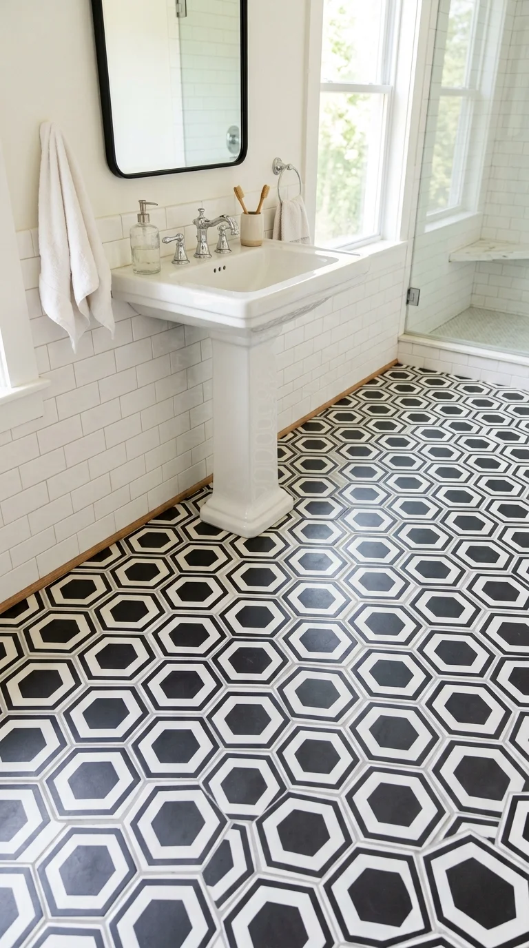 19 Bathroom Remodel Ideas to Refresh Your Space 12 011 Patterned Floor Tile A bathroom floor covered in b