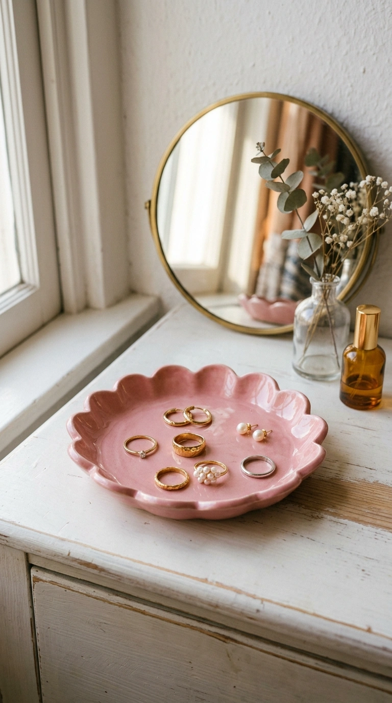 011 Pink Jewelry Tray A close up of a white dresser to
