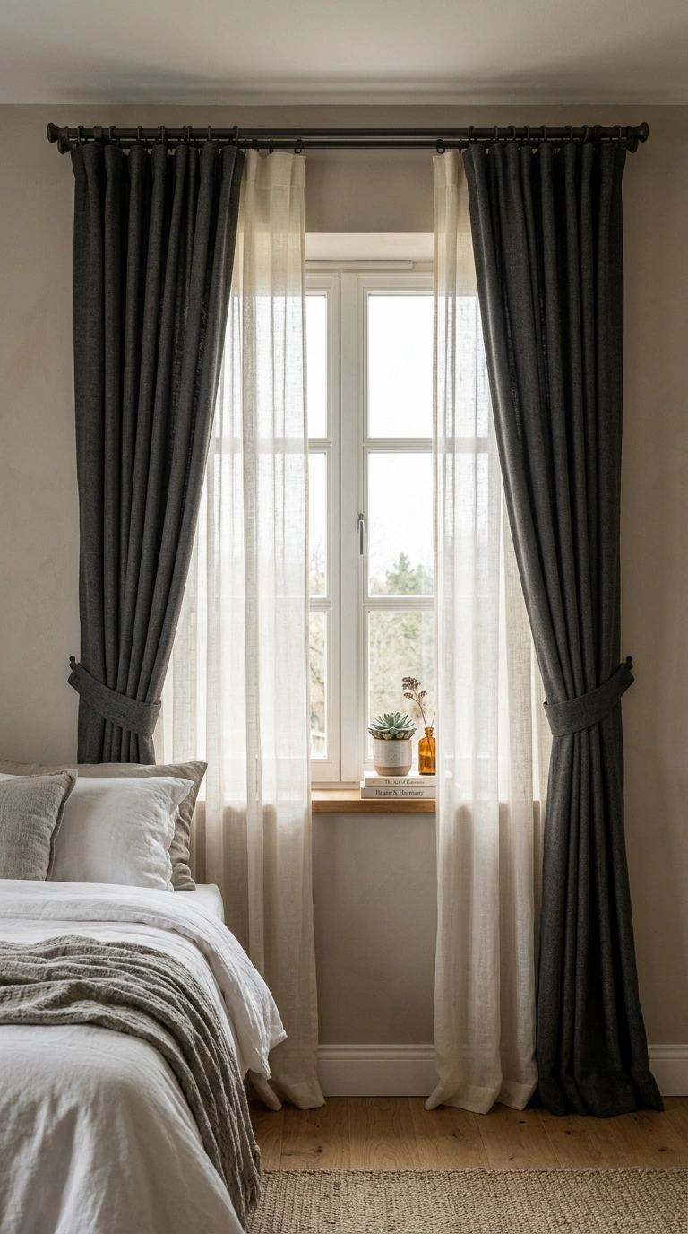 011 Sheer Curtain Layers A bedroom window layered with