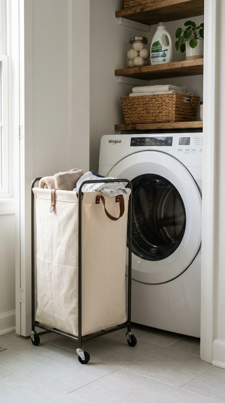18 Inspiring Super Small Laundry Room Ideas for Apartment Renters 12 011 Slim Rolling Hamper A tall canvas rolling hamper p
