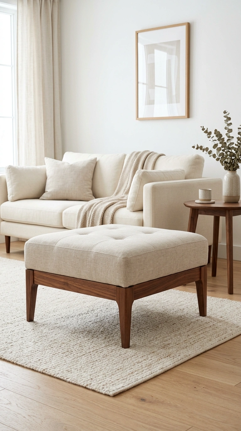 011 Wood Base Ottoman A square ottoman with a soft oat