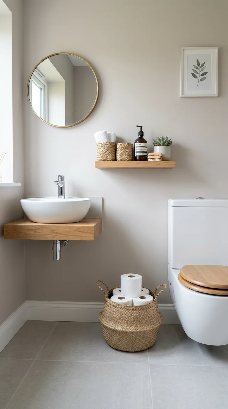 011 Woven Basket Storage A powder room with a seagrass