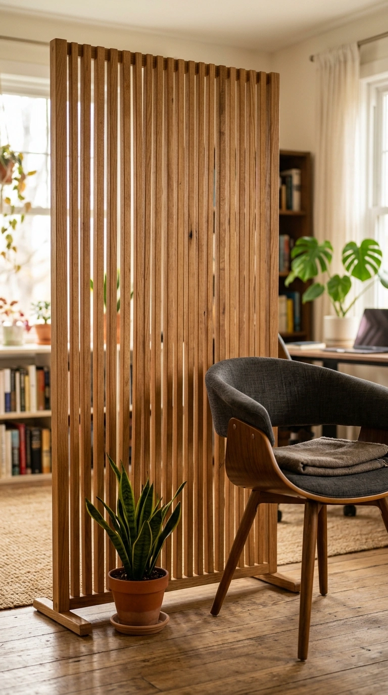 012 12 Wood Slat Screen A freestanding vertical wood s