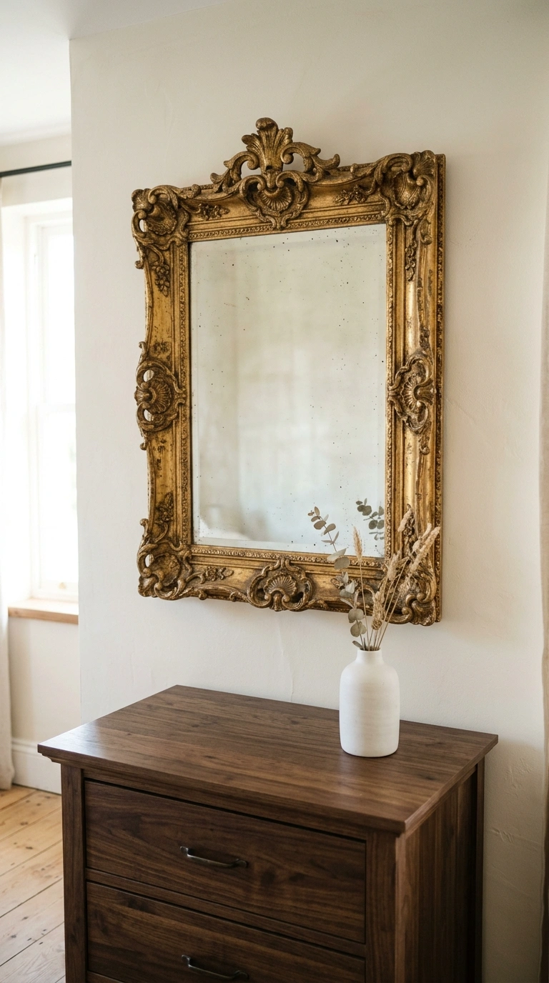 012 Antique Gold Frame Mirror An antique carved gold f