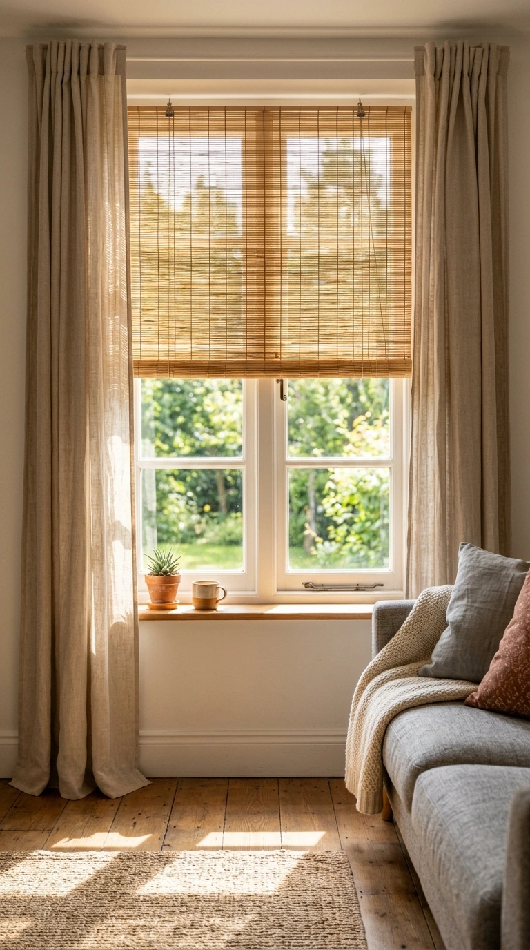 012 Bamboo Window Blinds A living room window fitted w