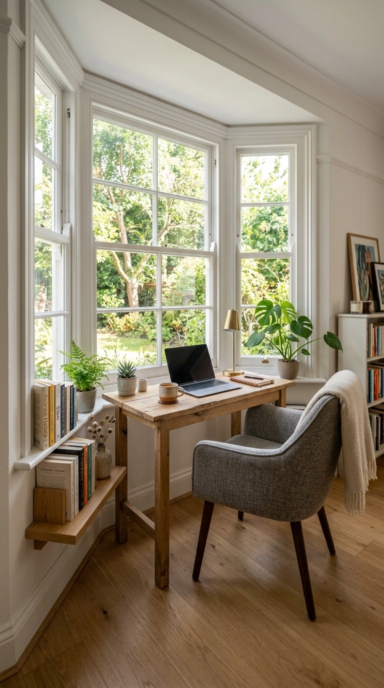 012 Bay Window Desk A home office corner in a bay wind