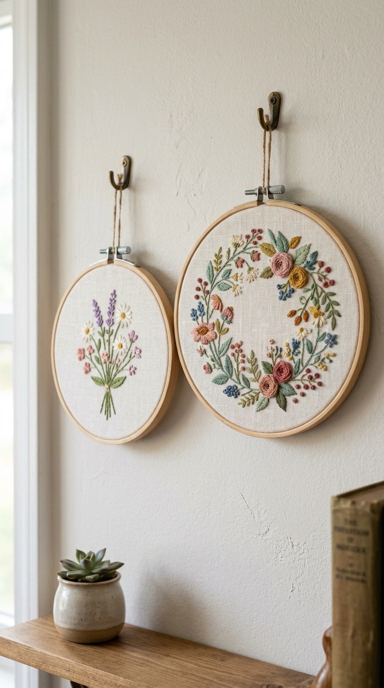 012 Embroidery Hoop Art Two wooden embroidery hoops of