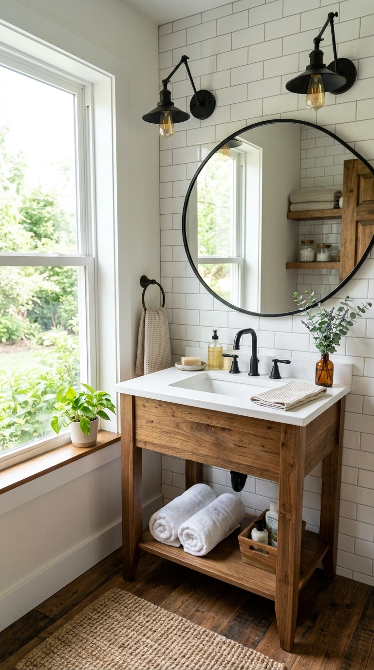 012 Farmhouse Bathroom Vanity A farmhouse bathroom fea