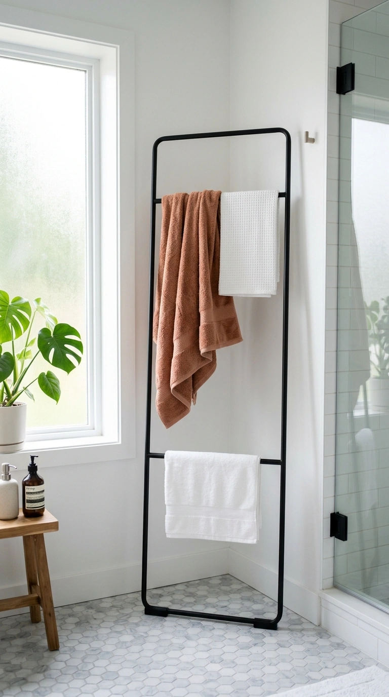 012 Freestanding Rack A slim black metal freestanding