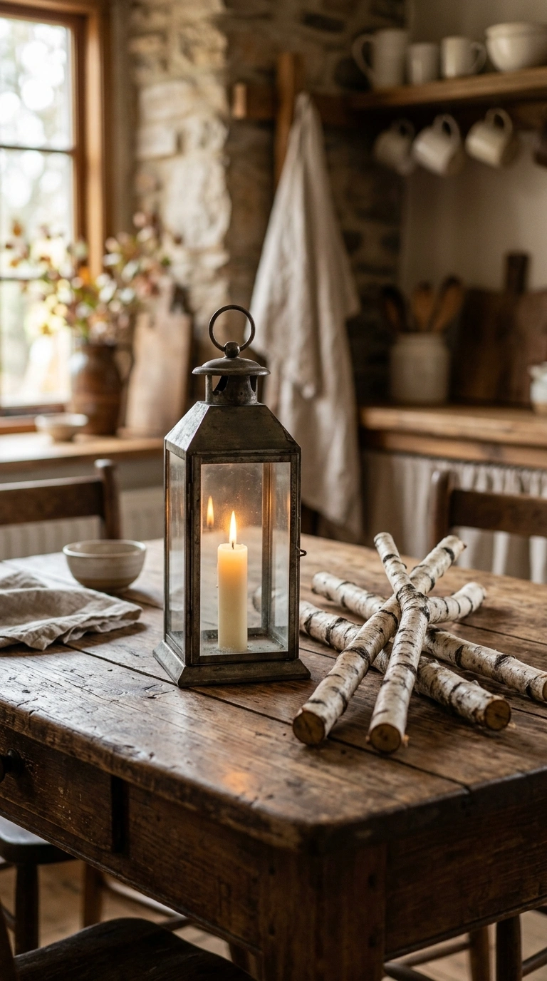 012 Lantern And Branch Display A rustic kitchen table 1 1
