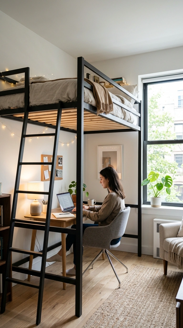 012 Loft Bed Layout A studio apartment with a raised l