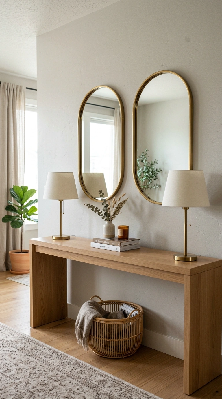 18 Jaw-Dropping Entryway Mirror Ideas You'll Love 13 012 Pair of Ovals Two matching oval mirrors with brass