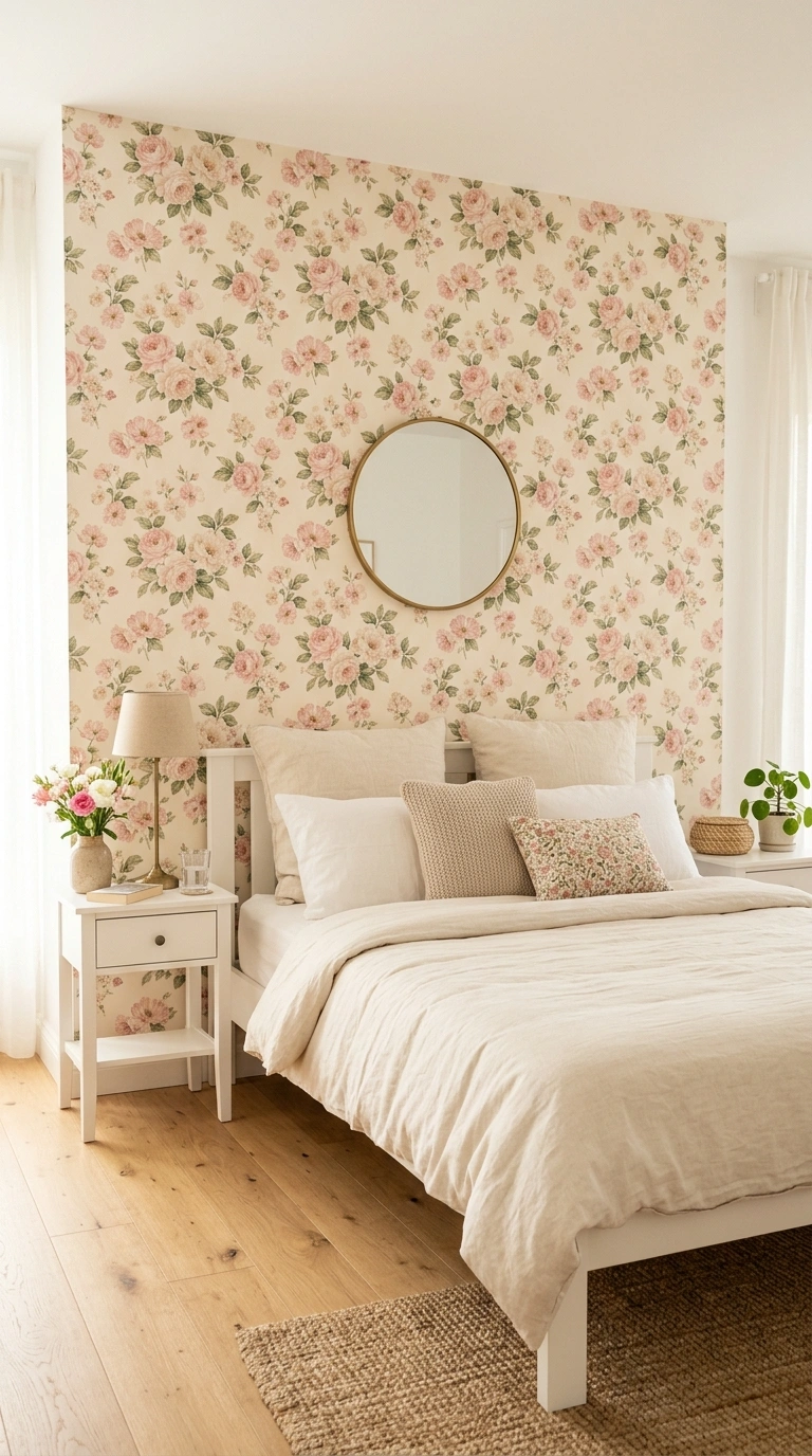012 Pink Floral Wallpaper A bedroom accent wall covere