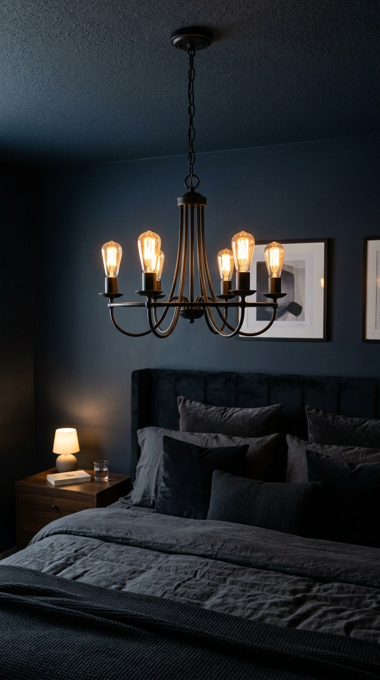 012 Statement Chandelier Glow A small black metal chan