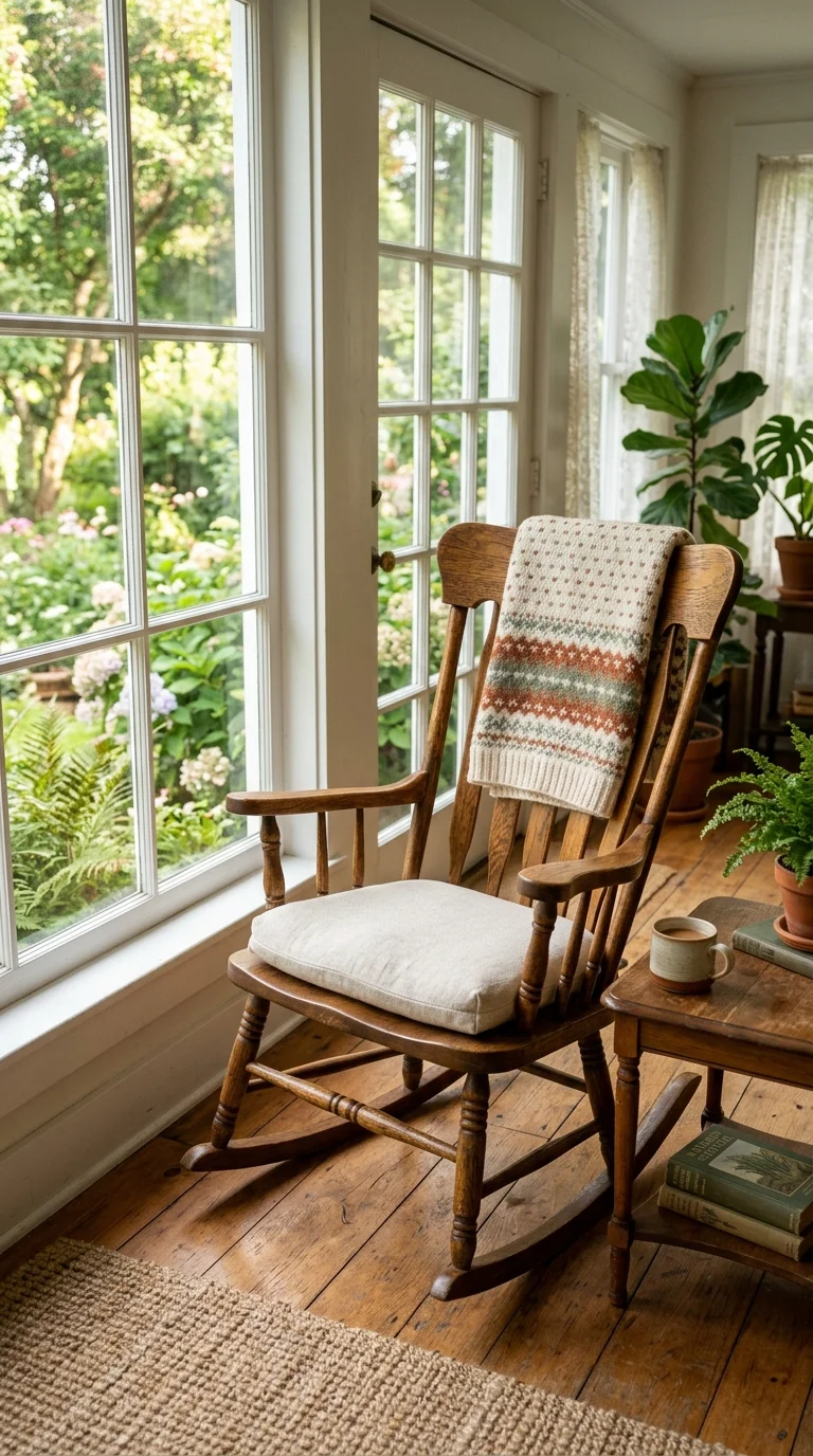 18 Sunroom Ideas for a Bright and Cozy Retreat 13 012 Vintage Rocking Chair A sunroom with a refinished