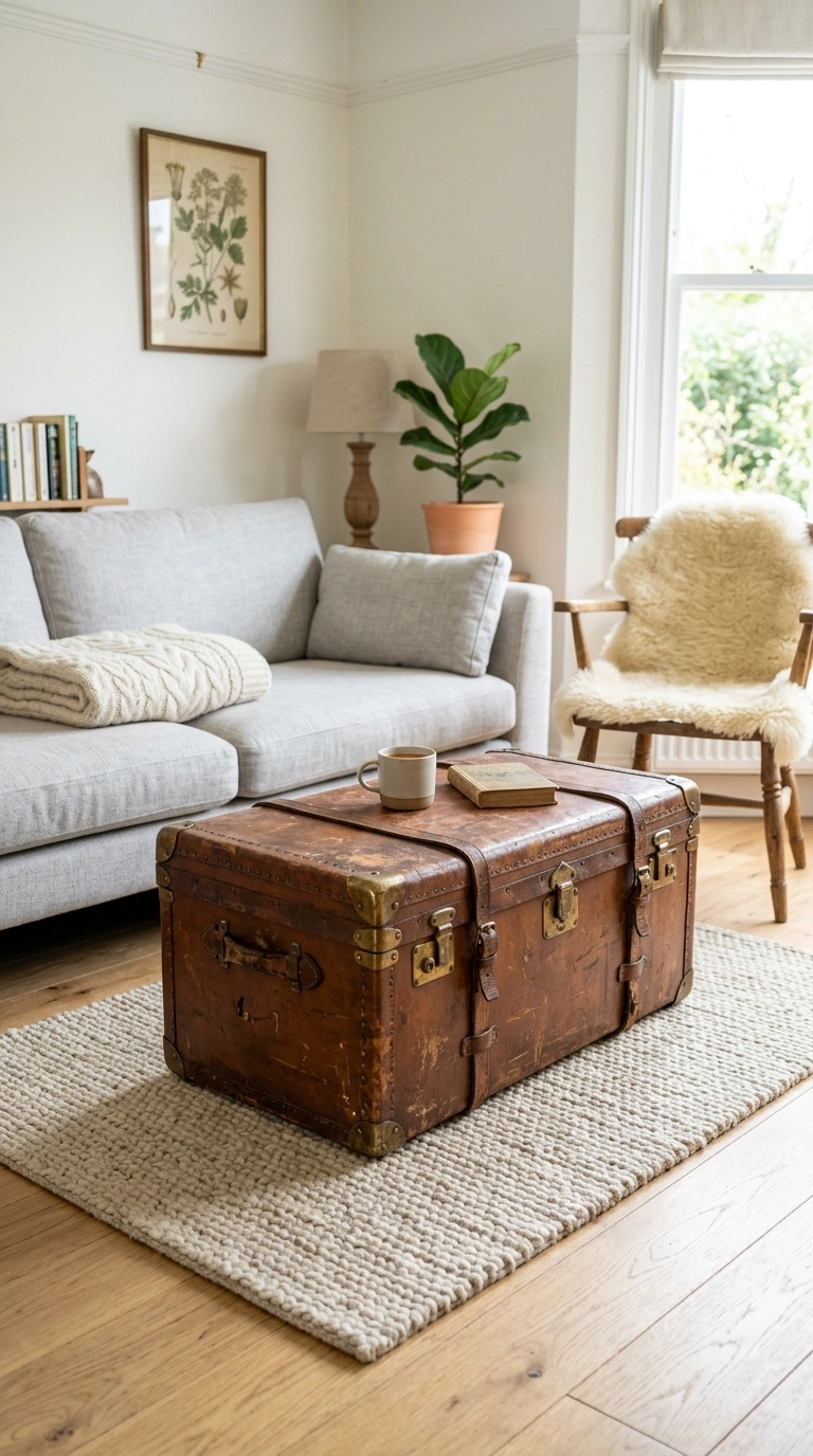 012 Vintage Trunk Ottoman A vintage brown leather and