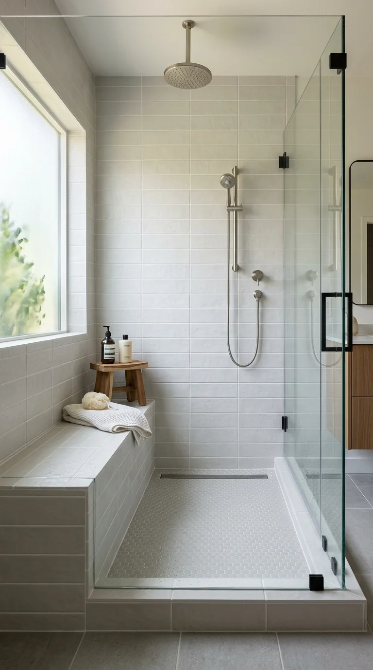 19 Bathroom Remodel Ideas to Refresh Your Space 13 012 Walk In Shower Bench A tiled walk in shower with a