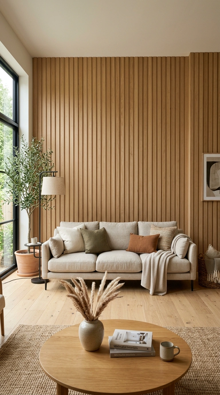 012 Wood Panel Accent A living room with a low profile