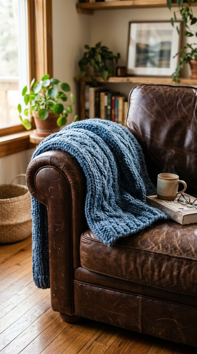 013 13 Denim Blue Throw A chunky knit denim blue throw