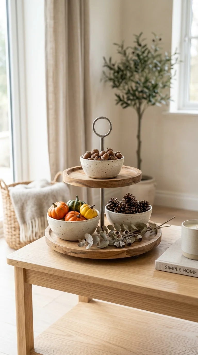013 Ceramic Bowl Tray A tray on a side table with thre