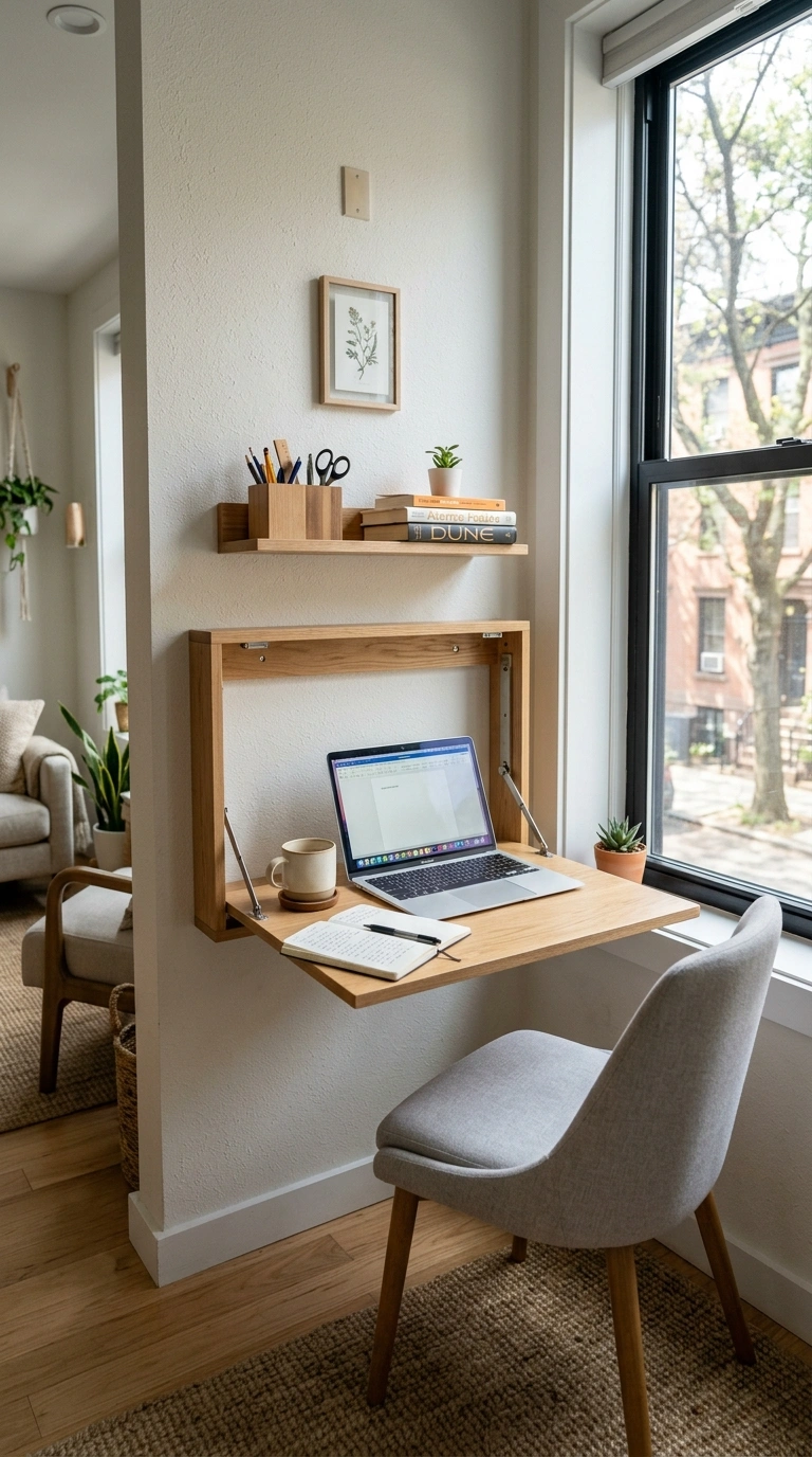 013 Foldable Desk Nook A studio apartment wall with a