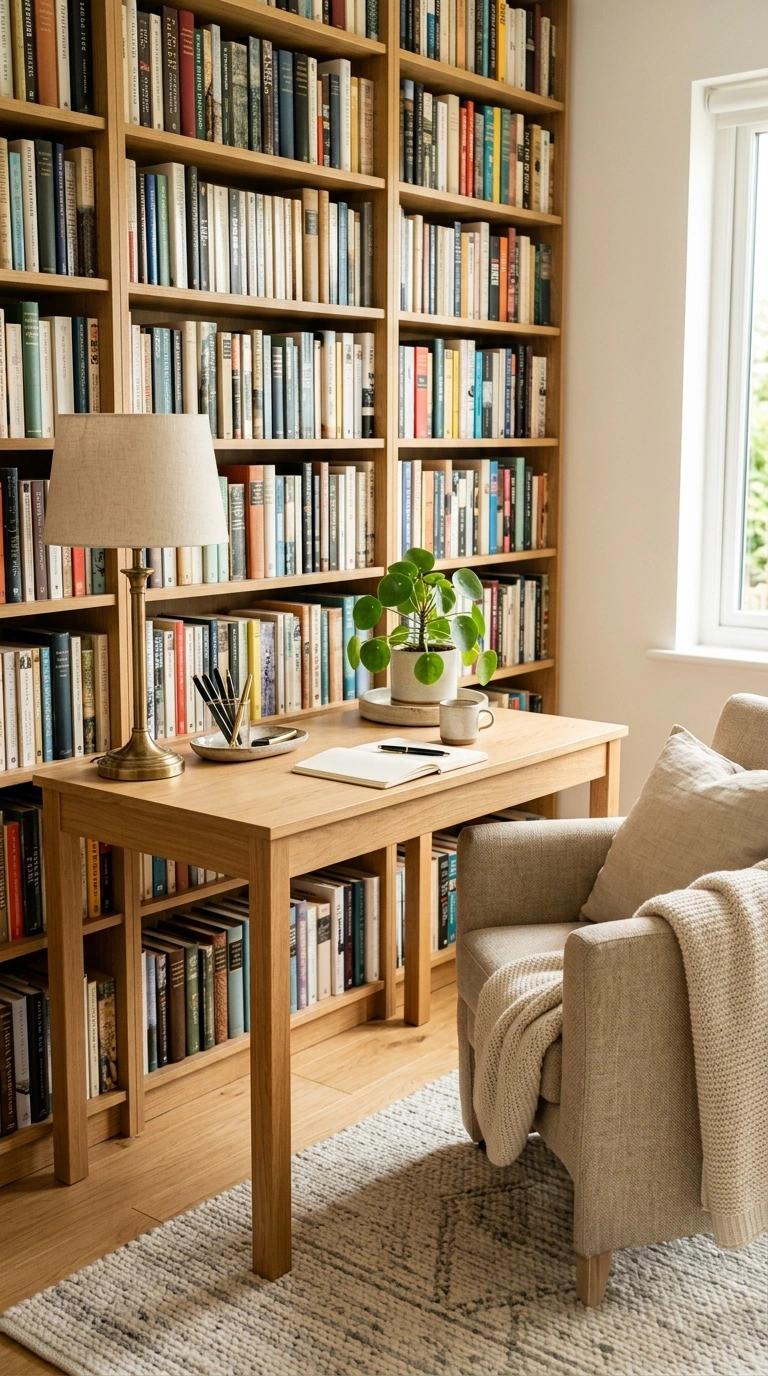 21 Small Home Library Ideas for Book Lovers 14 013 Library Desk Corner A simple wooden desk in front