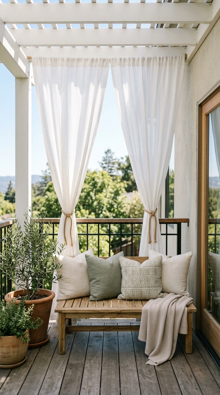 013 Light Outdoor Curtains A balcony with white flowin