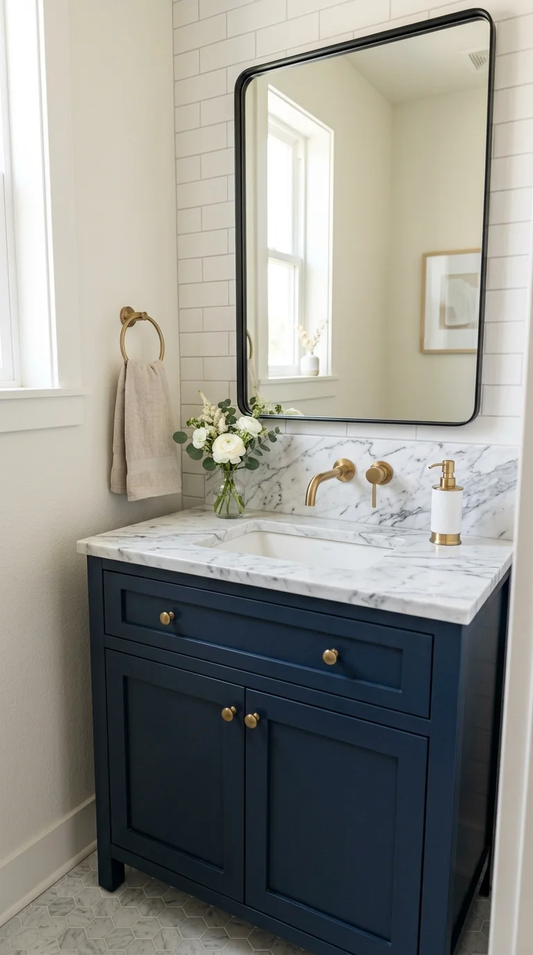 013 Marble Top Vanity A powder room with a small navy